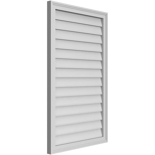 Ekena Millwork Vertical Surface Mount PVC Gable Vnt: Non-Functional, w/2"W x 1-1/2"H, Brickmould Frame, 26"W x 42"H - GVPVE26X4202SN