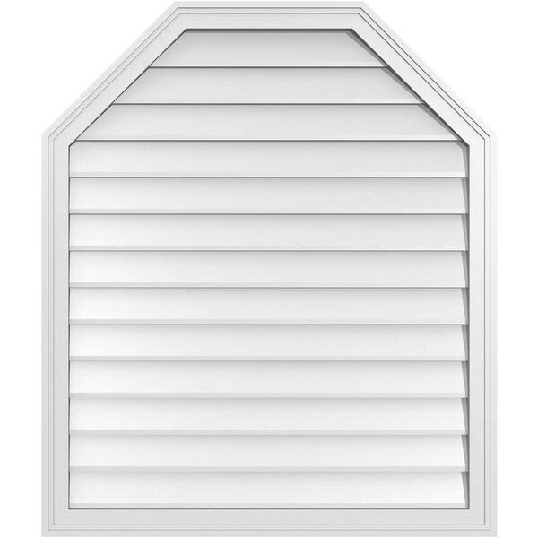 Ekena Millwork Octagonal Top Surface Mount PVC Gable Vent w/ 2"W x 1-1/2"P Brickmould Frame, 34"W x 40"H - GVPOT34X4002SN