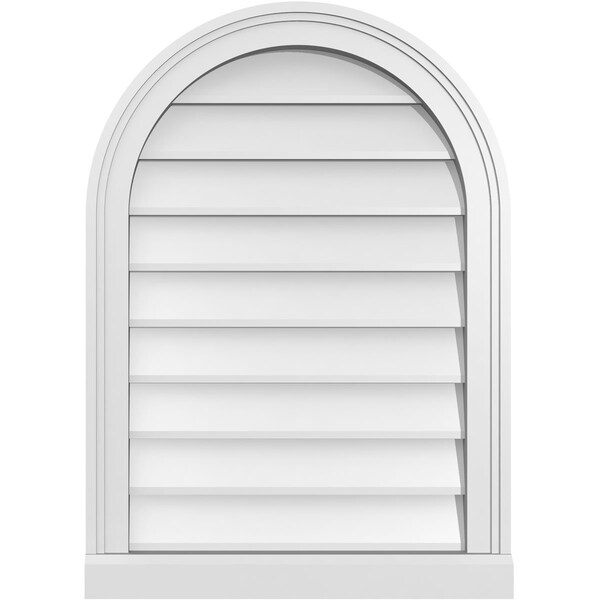 Ekena Millwork Round Top Surface Mount PVC Gable Vent w/ 2"W x 2"P Brickmould Sill Frame, 20"W x 28"H - GVPRT20X2803SN