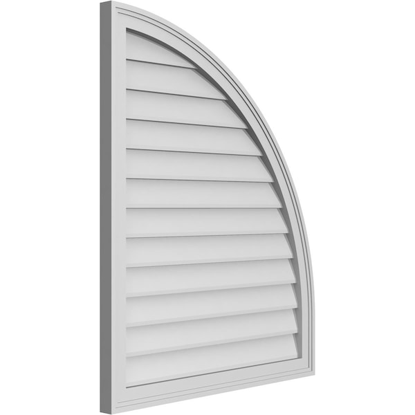 Ekena Millwork Quarter Round Top Right Surface Mount PVC Gable Vent w/ 2"W x 1-1/2"P Brickmould Frame, 30"W x 36"H - GVPQR30X3602SN