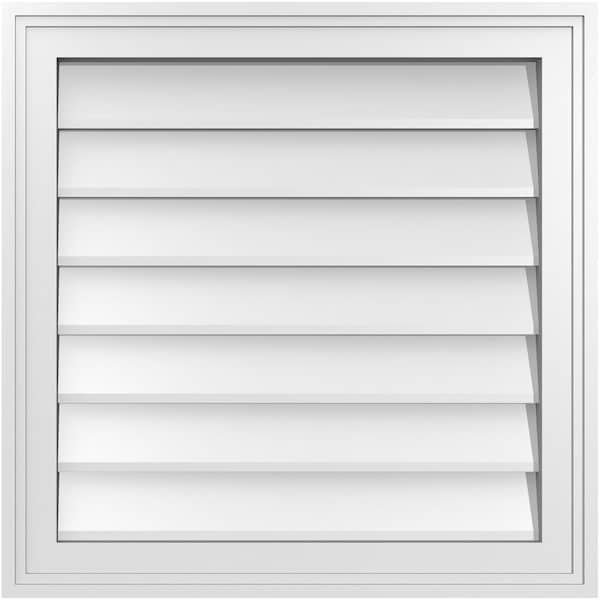Ekena Millwork Vertical Surface Mount PVC Gable Vnt: Non-Functional, w/2"W x 1-1/2"H, Brickmould Frame, 22"W x 22"H - GVPVE22X2202SN