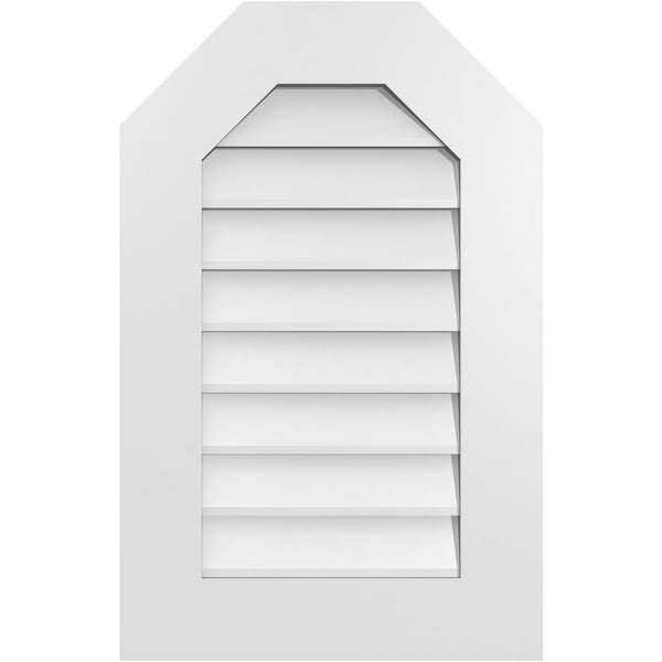 Ekena Millwork Octagonal Top Surface Mount PVC Gable Vent w/ 3-1/2"W x 1"P Standard Frame, 18"W x 28"H - GVPOT18X2801SN