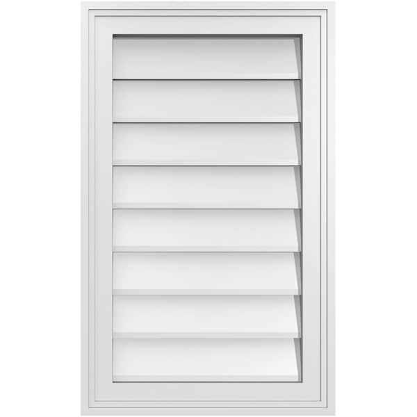 Ekena Millwork Vertical Surface Mount PVC Gable Vnt: Non-Functional, w/2"W x 1-1/2"H, Brickmould Frame, 16"W x 26"H - GVPVE16X2602SN