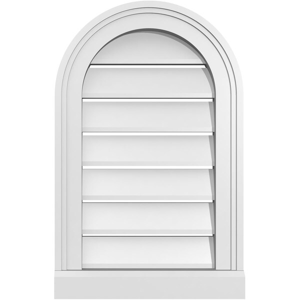 Ekena Millwork Round Top Surface Mount PVC Gable Vent: Functional, w/ 2"W x 2"P Brickmould Sill Frame, 14"W x 22"H - GVPRT14X2203SF