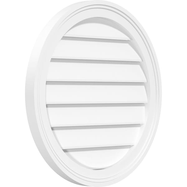 Ekena Millwork Round Surface Mount PVC Gable Vent: Functional, w/ 2"W x 1-1/2"P Brickmould Frame, 32"W x 32"H - GVPRO32X3202SF