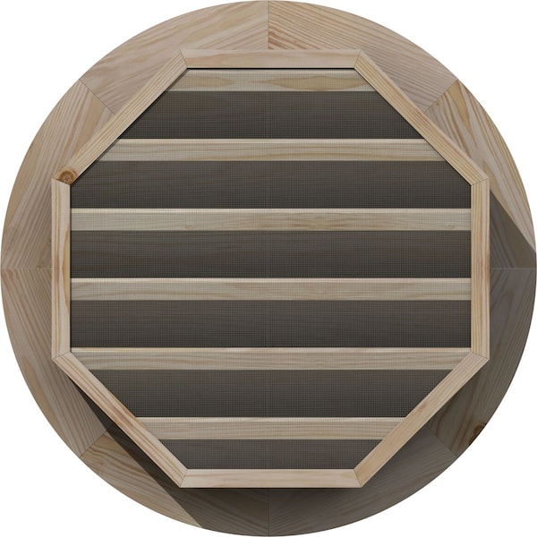 Ekena Millwork Round Gable Vent Unfinished, Functional, Pine Gable Vent w/ Brick Mould Face Frame, 14"W x 14"H - GVWRO14X1400SFUPI