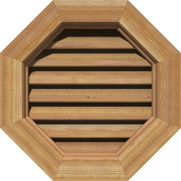 Ekena Millwork Octagonal Gable Vent Functional, Western Red Cedar Gable Vent w/ Brick Mould Face Frame, 18"W x 18"H - GVWOC18X1800RFUWR