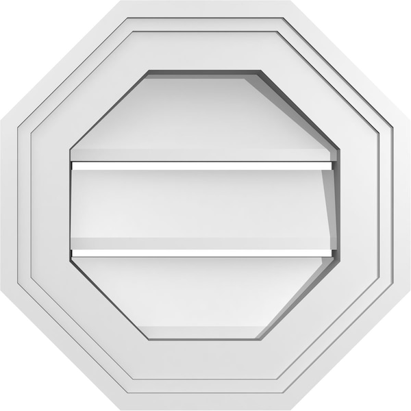 Ekena Millwork Octagonal Surface Mount PVC Gable Vent: Functional, w/ 2"W x 1-1/2"P Brickmould Frame, 12"W x 12"H - GVPOC12X1202SF