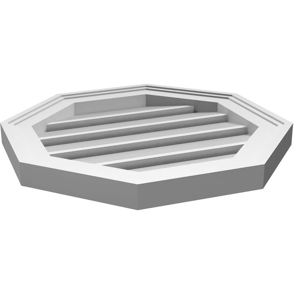 Ekena Millwork Octagonal Surface Mount PVC Gable Vent: Functional, w/ 2"W x 1-1/2"P Brickmould Frame, 18"W x 18"H - GVPOC18X1802SF