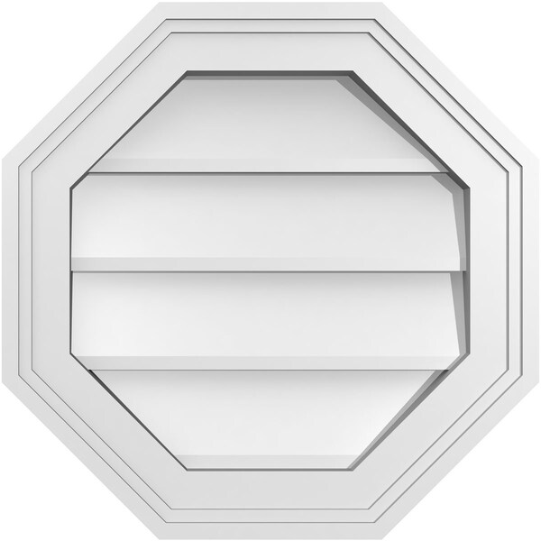 Ekena Millwork Octagonal Surface Mount PVC Gable Vent w/ 2"W x 1-1/2"P Brickmould Frame, 16"W x 16"H - GVPOC16X1602SN