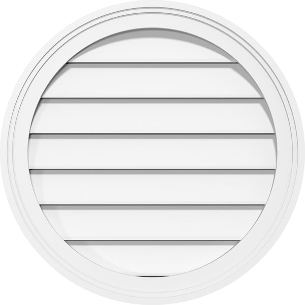 Ekena Millwork Round Surface Mount PVC Gable Vent: Functional, w/ 2"W x 1-1/2"P Brickmould Frame, 28"W x 28"H - GVPRO28X2802SF