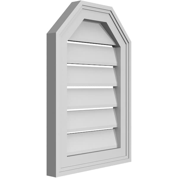 Ekena Millwork Octagonal Top Surface Mount PVC Gable Vent w/ 2"W x 1-1/2"P Brickmould Frame, 14"W x 20"H - GVPOT14X2002SF
