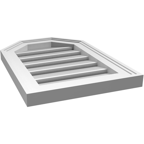 Ekena Millwork Octagonal Top Surface Mount PVC Gable Vent w/ 2"W x 1-1/2"P Brickmould Frame, 14"W x 20"H - GVPOT14X2002SF