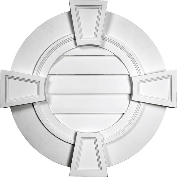 Ekena Millwork Round Gable Vent with Keystones, Functional, 30"W x 30"H x 1 1/2"P - GVRO30TFK