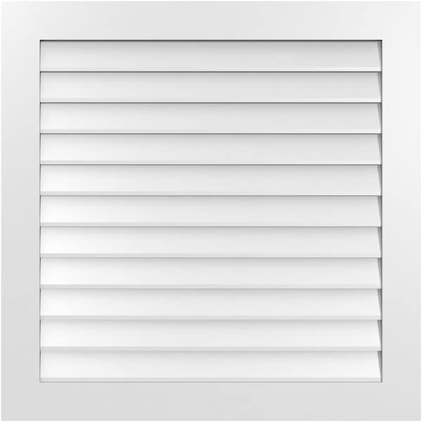 Ekena Millwork Vertical Surface Mount PVC Gable Vent: Non-Functional, w/3-1/2"W x 1"H, Standard Frame, 38"W x 38"H - GVPVE38X3801SN