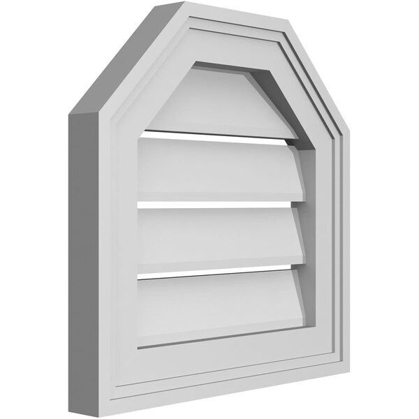 Ekena Millwork Octagonal Top Surface Mount PVC Gable Vent w/ 2"W x 1-1/2"P Brickmould Frame, 14"W x 14"H - GVPOT14X1402SF