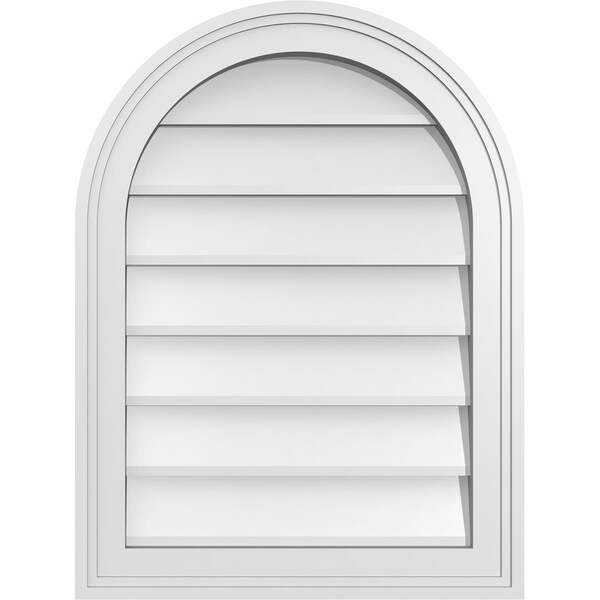 Ekena Millwork Round Top Surface Mount PVC Gable Vent w/ 2"W x 1-1/2"P Brickmould Frame, 18"W x 24"H - GVPRT18X2402SN