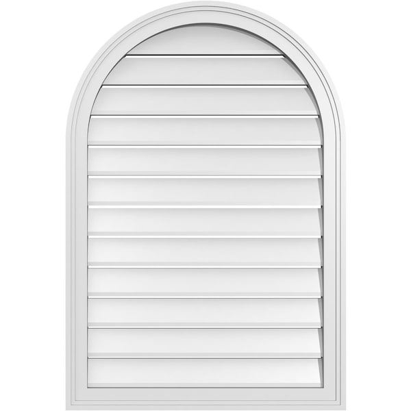 Ekena Millwork Round Top Surface Mount PVC Gable Vent: Functional, w/ 2"W x 1-1/2"P Brickmould Frame, 26"W x 38"H - GVPRT26X3802SF