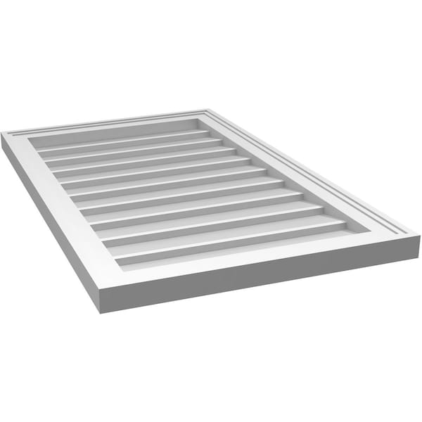 Ekena Millwork Vertical Surface Mount PVC Gable Vnt: Non-Functional, w/2"W x 1-1/2"H, Brickmould Frame, 20"W x 32"H - GVPVE20X3202SN
