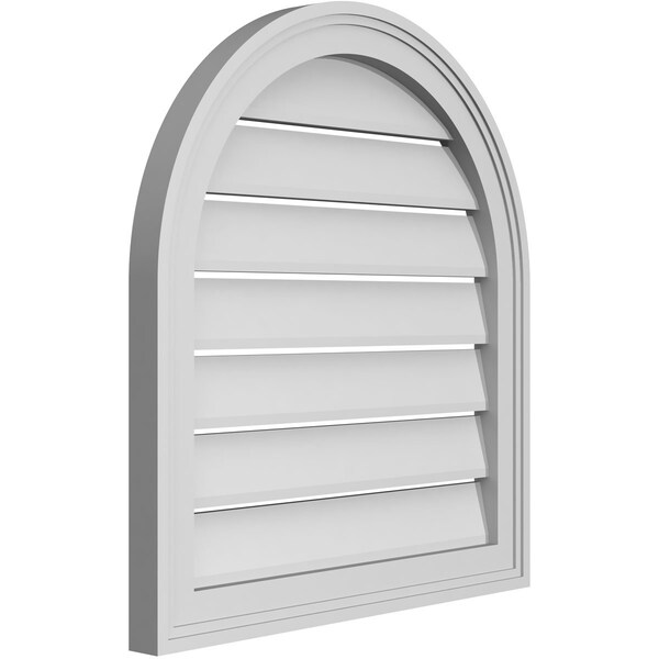 Ekena Millwork Round Top Surface Mount PVC Gable Vent: Functional, w/ 2"W x 1-1/2"P Brickmould Frame, 22"W x 24"H - GVPRT22X2402SF
