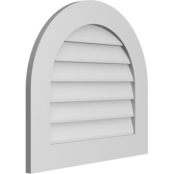 Ekena Millwork Round Top Surface Mount PVC Gable Vent: Non-Functional, w/ 3-1/2"W x 1"P Standard Frame, 26"W x 24"H - GVPRT26X2401SN
