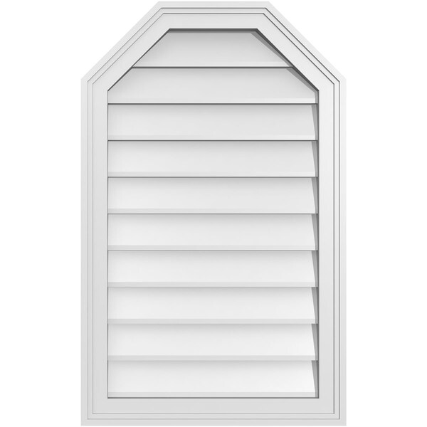 Ekena Millwork Octagonal Top Surface Mount PVC Gable Vent w/ 2"W x 1-1/2"P Brickmould Frame, 20"W x 32"H - GVPOT20X3202SN