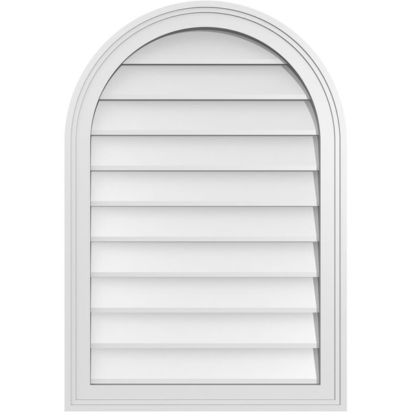 Ekena Millwork Round Top Surface Mount PVC Gable Vent w/ 2"W x 1-1/2"P Brickmould Frame, 22"W x 32"H - GVPRT22X3202SN