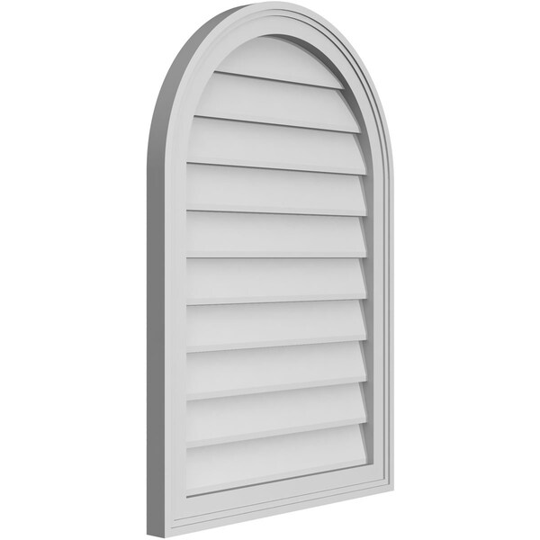 Ekena Millwork Round Top Surface Mount PVC Gable Vent w/ 2"W x 1-1/2"P Brickmould Frame, 22"W x 32"H - GVPRT22X3202SN