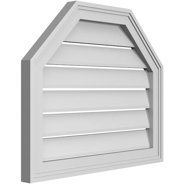 Ekena Millwork Octagonal Top Surface Mount PVC Gable Vent w/ 2"W x 1-1/2"P Brickmould Frame, 24"W x 20"H - GVPOT24X2002SF
