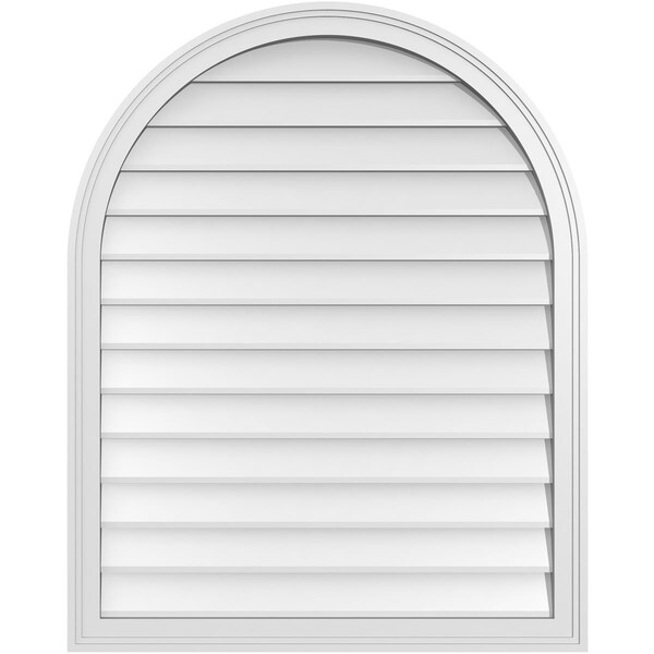 Ekena Millwork Round Top Surface Mount PVC Gable Vent w/ 2"W x 1-1/2"P Brickmould Frame, 32"W x 40"H - GVPRT32X4002SN