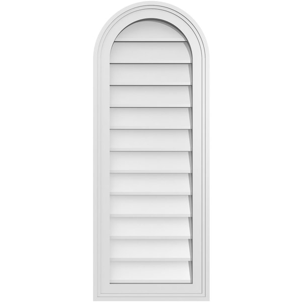 Ekena Millwork Round Top Surface Mount PVC Gable Vent w/ 2"W x 1-1/2"P Brickmould Frame, 14"W x 36"H - GVPRT14X3602SN
