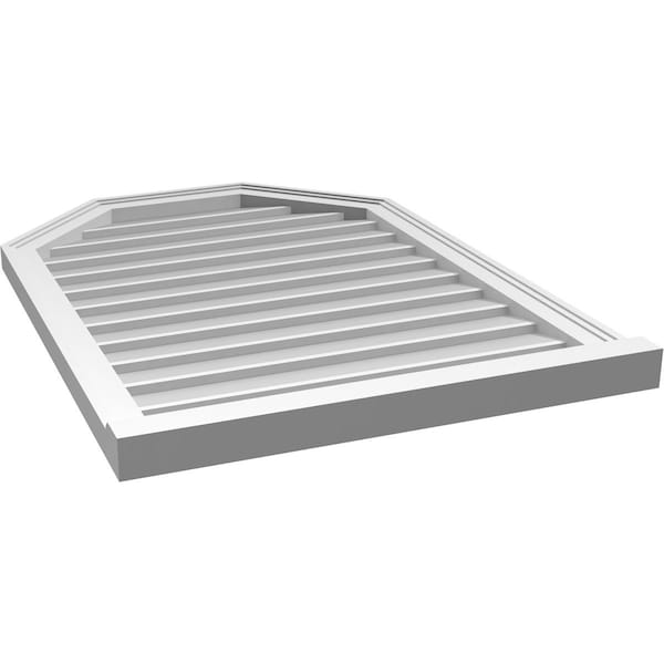 Ekena Millwork Octagonal Top Surface Mount PVC Gable Vent w/ 2"W x 2"P Brickmould Sill Frame, 26"W x 36"H - GVPOT26X3603SN