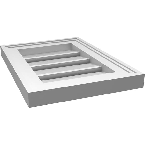 Ekena Millwork Vertical Surface Mount PVC Gable Vent: Functional, w/ 2"W x 1-1/2"P Brickmould Frame, 12"W x 16"H - GVPVE12X1602SF