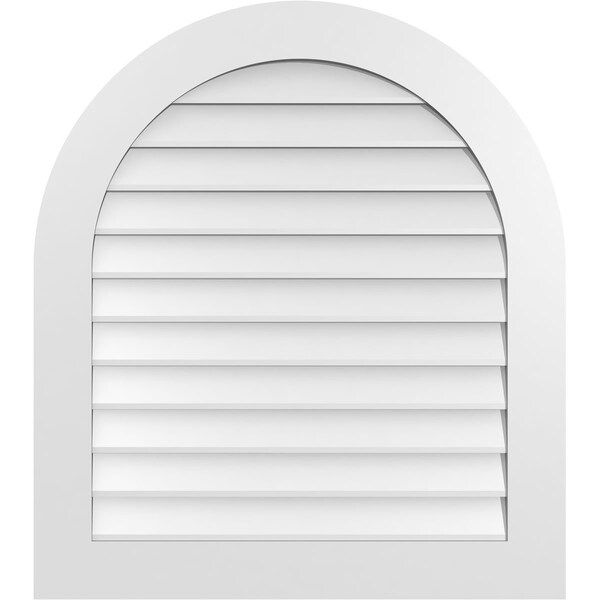Ekena Millwork Round Top Surface Mount PVC Gable Vent: Non-Functional, w/ 3-1/2"W x 1"P Standard Frame, 32"W x 36"H - GVPRT32X3601SN