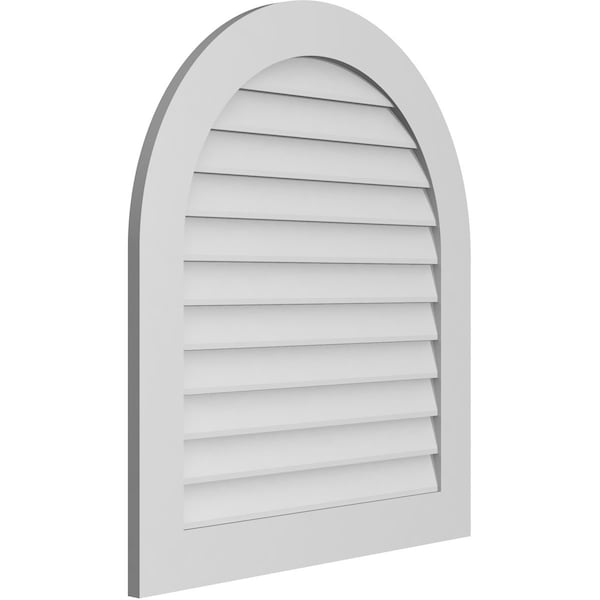 Ekena Millwork Round Top Surface Mount PVC Gable Vent: Non-Functional, w/ 3-1/2"W x 1"P Standard Frame, 32"W x 36"H - GVPRT32X3601SN
