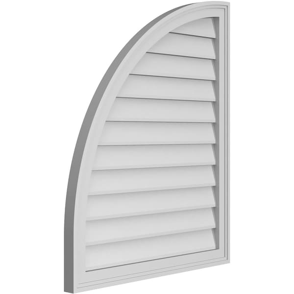 Ekena Millwork Quarter Round Top Left Surface Mount PVC Gable Vent w/ 2"W x 1-1/2"P Brickmould Frame, 28"W x 34"H - GVPQL28X3402SN