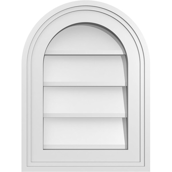 Ekena Millwork Round Top Surface Mount PVC Gable Vent w/ 2"W x 1-1/2"P Brickmould Frame, 12"W x 16"H - GVPRT12X1602SN