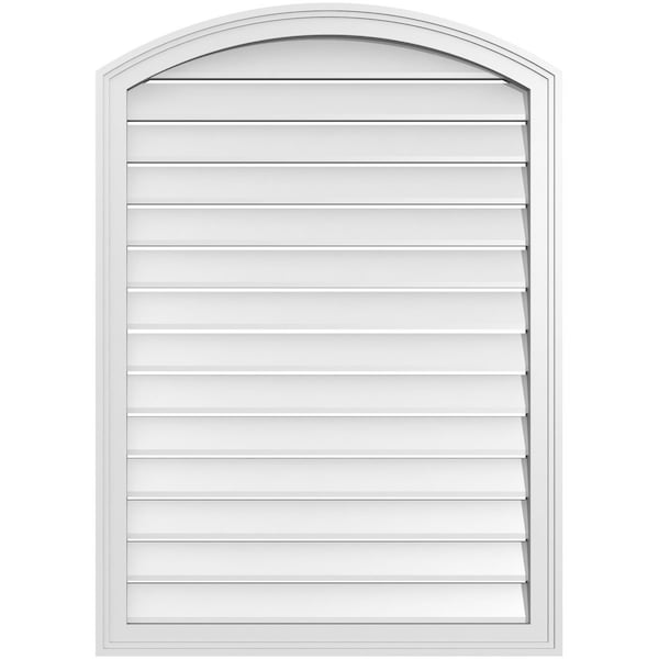 Ekena Millwork Arch Top Surface Mount PVC Gable Vent: Non-Functional, w/2"W x 1-1/2"P Brickmould Frame, 30"W x 40"H - GVPAR30X4002SN