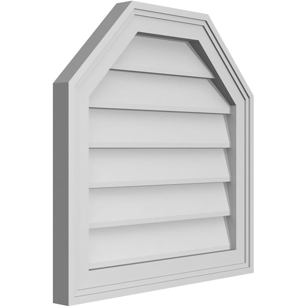 Ekena Millwork Octagonal Top Surface Mount PVC Gable Vent w/ 2"W x 1-1/2"P Brickmould Frame, 20"W x 20"H - GVPOT20X2002SN