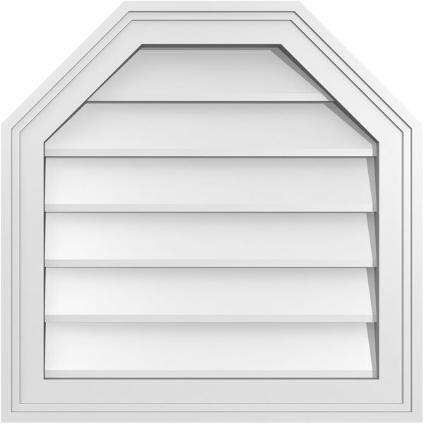Ekena Millwork Octagonal Top Surface Mount PVC Gable Vent w/ 2"W x 1-1/2"P Brickmould Frame, 20"W x 20"H - GVPOT20X2002SN