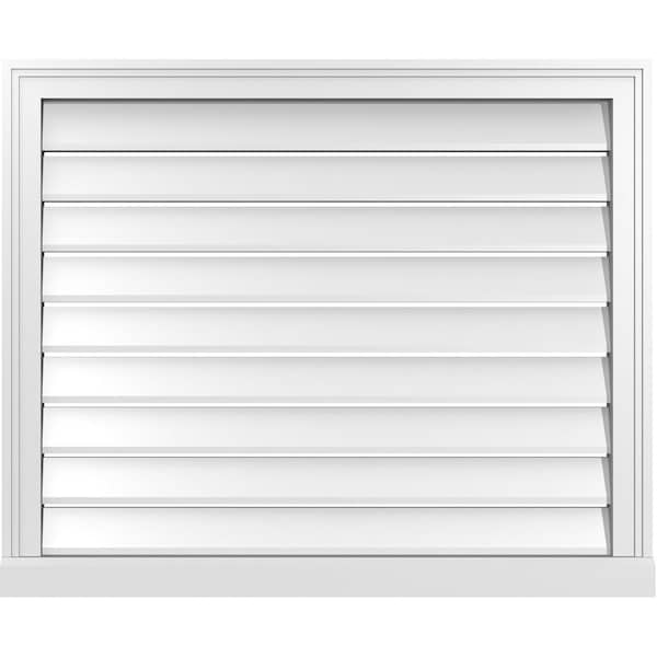 Ekena Millwork Vertical Surface Mount PVC Gable Vent: Functional, w/ 2"W x 2"P Brickmould Sill Frame, 34"W x 28"H - GVPVE34X2803SF