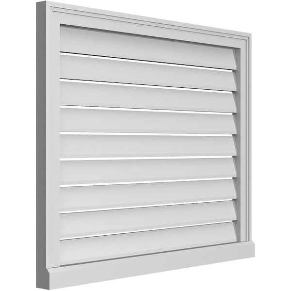 Ekena Millwork Vertical Surface Mount PVC Gable Vent: Functional, w/ 2"W x 2"P Brickmould Sill Frame, 34"W x 28"H - GVPVE34X2803SF