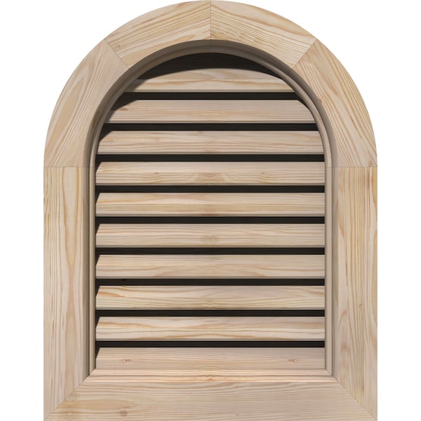 Ekena Millwork Round Top Gable Vent Unfinished, Functional, Pine Gable Vent w/ Brick Mould Face Frame, 34"W x 32"H - GVWRT34X3200SFUPI