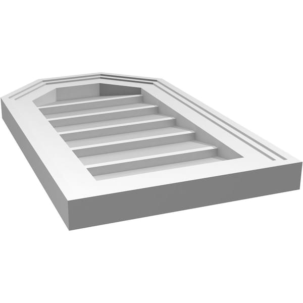Ekena Millwork Octagonal Top Surface Mount PVC Gable Vent w/ 2"W x 1-1/2"P Brickmould Frame, 12"W x 20"H - GVPOT12X2002SN