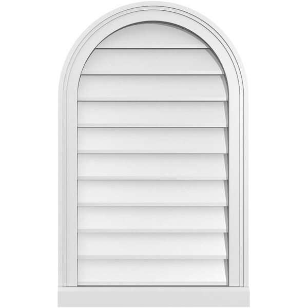 Ekena Millwork Round Top Surface Mount PVC Gable Vent w/ 2"W x 2"P Brickmould Sill Frame, 20"W x 32"H - GVPRT20X3203SN