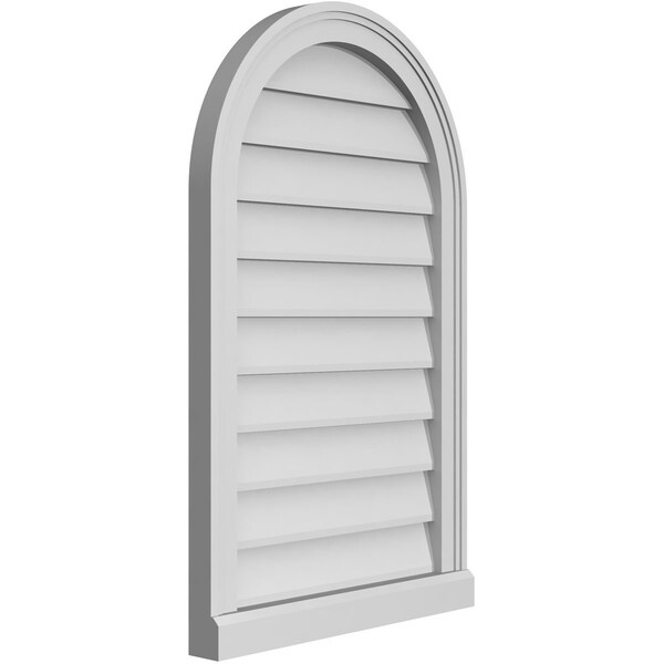 Ekena Millwork Round Top Surface Mount PVC Gable Vent w/ 2"W x 2"P Brickmould Sill Frame, 20"W x 32"H - GVPRT20X3203SN