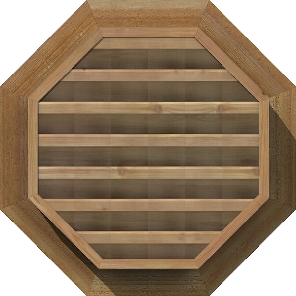 Ekena Millwork Octagonal Gable Vent Functional, Western Red Cedar Gable Vent w/1" x 4" Flat Trim Frame, 28"W x 28"H - GVWOC28X2801RFUWR