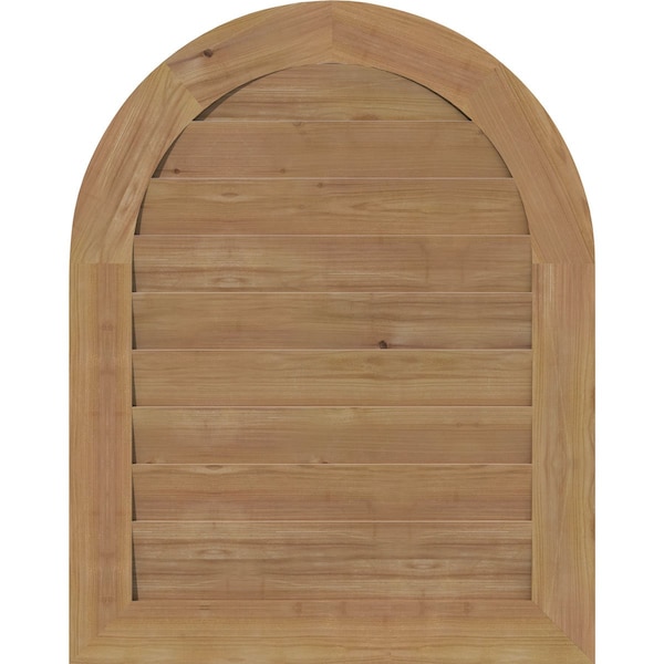 Ekena Millwork Round Top Gable Vnt Non-Functional Western Red Cedar Gable Vnt w/Decorative Face Frame, 36"W x 28"H - GVWRT36X2802SDUWR