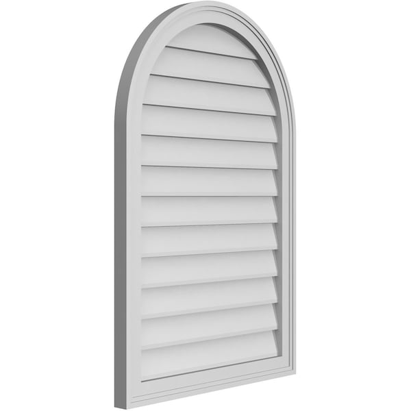 Ekena Millwork Round Top Surface Mount PVC Gable Vent w/ 2"W x 1-1/2"P Brickmould Frame, 24"W x 36"H - GVPRT24X3602SN