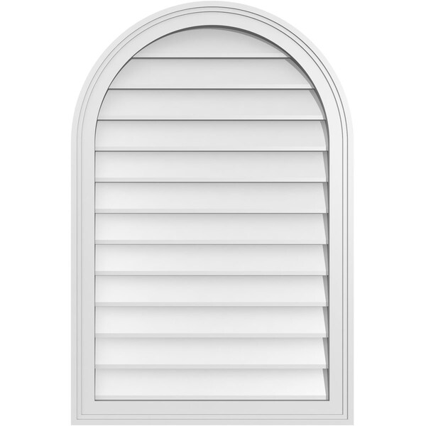 Ekena Millwork Round Top Surface Mount PVC Gable Vent w/ 2"W x 1-1/2"P Brickmould Frame, 24"W x 36"H - GVPRT24X3602SN